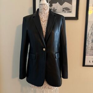 New Zara blogger choice Faux Leather Jacket Blazer gold button Size L org $109